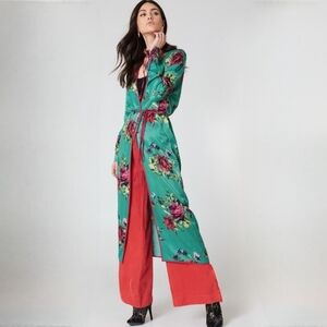 Free People Teal Floral Kimono Robe